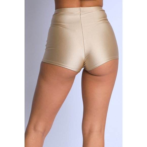 Women High Waist Shiny Tricot Stretchy Skinny Rave Dance Yoga Biker Shorts S M L - Picture 5 of 9